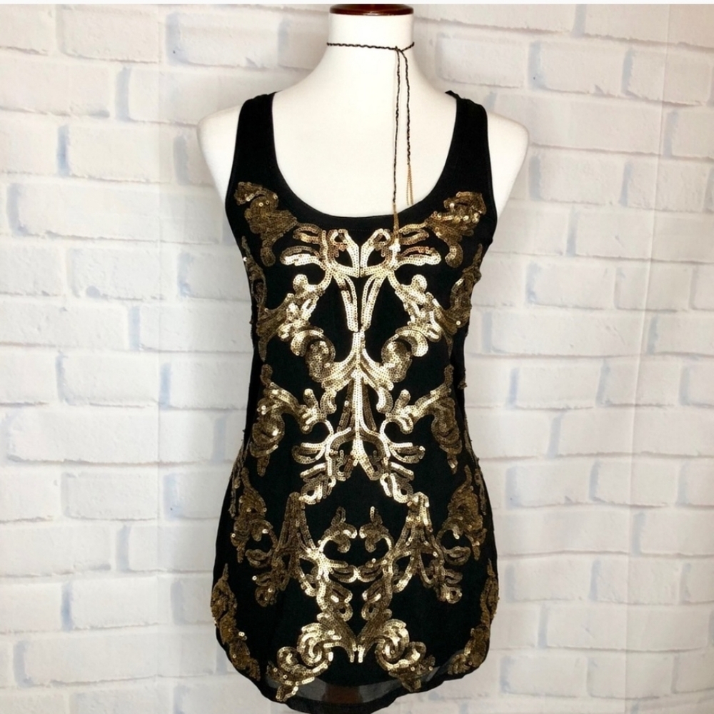 Black Gold Express Sequin Top